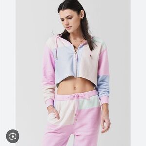 LoveShackFancy Alden Cropped Zip Up Pastel Paradise, XS, NWT